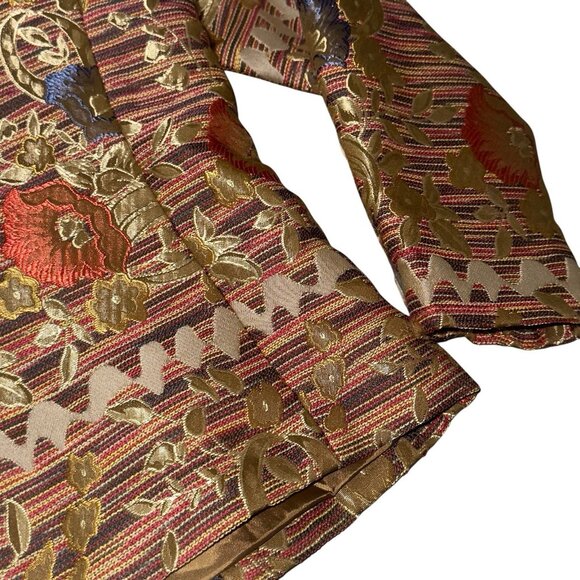 Coldwater Creek Sz SM Gold Banded Tapestry Lined Beautiful Art Blazer Jacket Lux - Picture 7 of 9